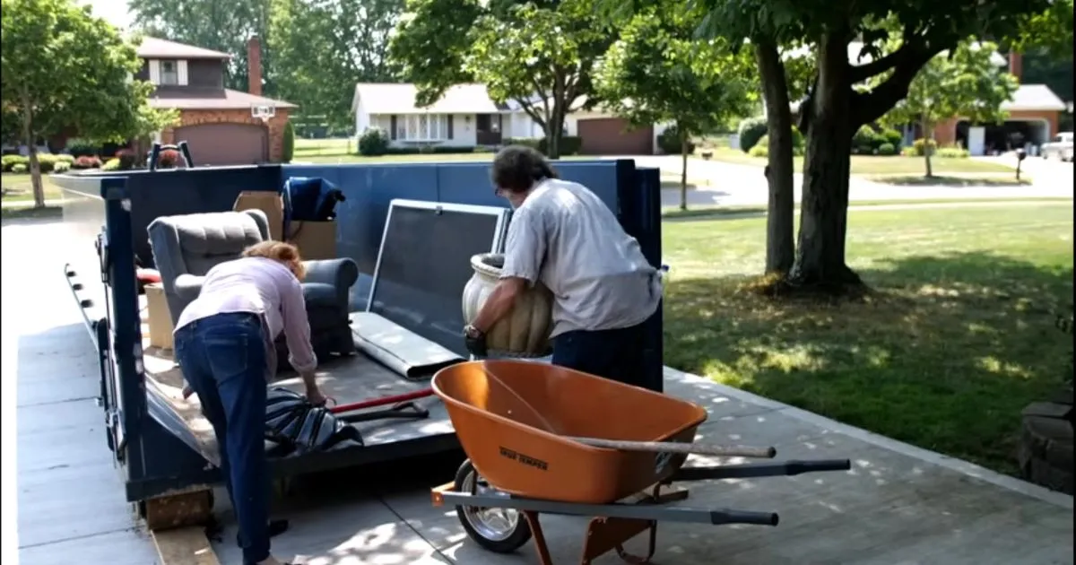 Garage and outbuilding cleanout progress for a dumpster rental Cache OK project