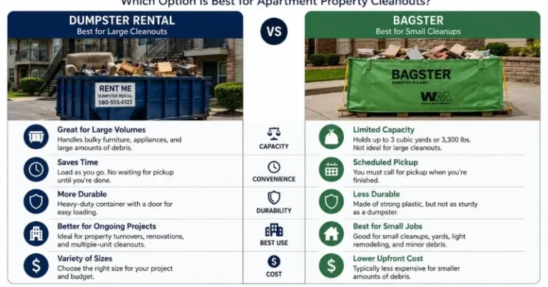 Dumpster rental vs Bagster comparison for apartment property cleanouts