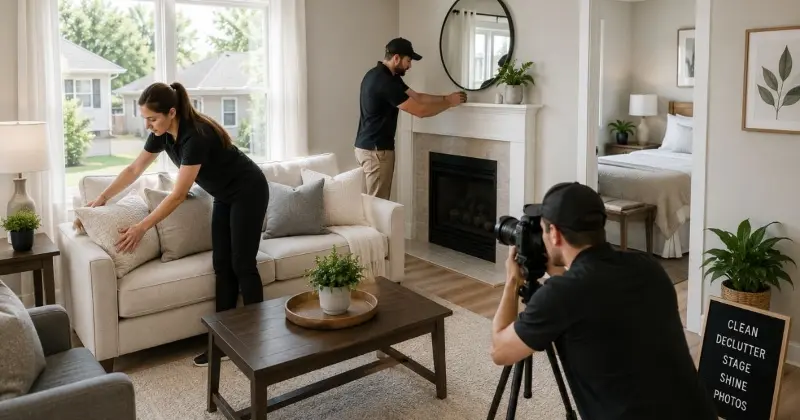 Rental property in Lawton being cleaned and staged for professional real estate photos