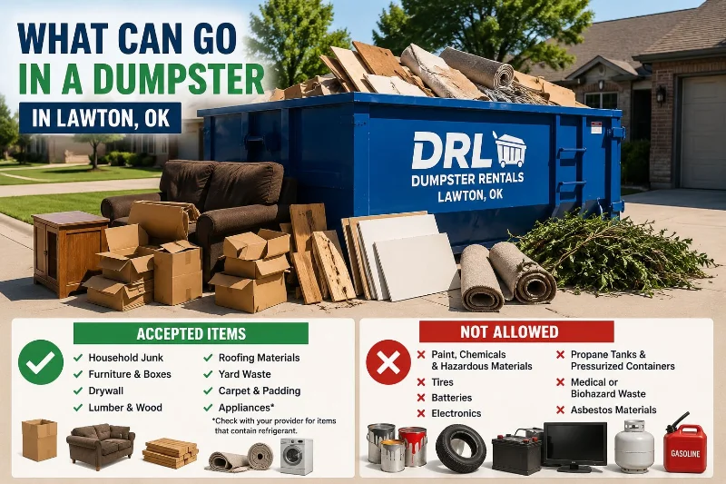 What can go in a dumpster in Lawton, OK