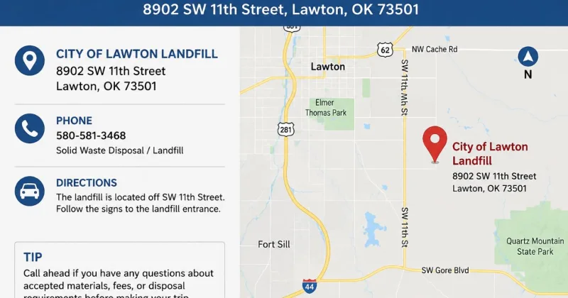 City of Lawton Landfill location at 8902 SW 11th Street in Lawton Oklahoma