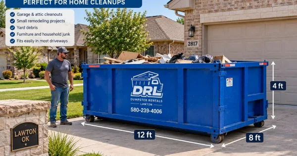 10 yard dumpster on a residential driveway in Lawton OK