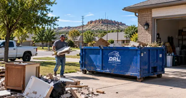 10-yard being used for a home cleanup and small remodeling project in Lawton, Oklahoma