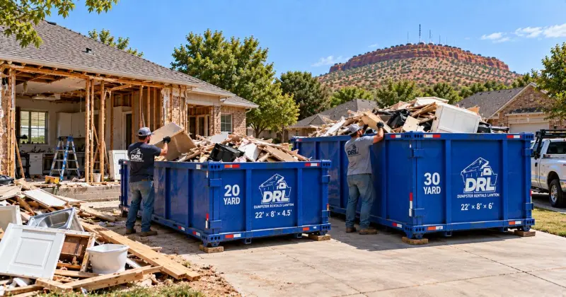 20-yard and 30-yard dumpsters compared for house flip demolition and renovation debris in Lawton, Oklahoma