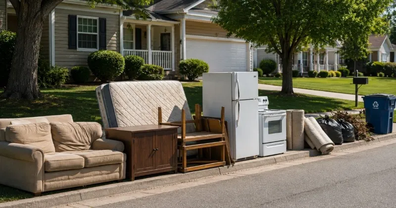 Curbside bulk pickup in Lawton with furniture, mattress, appliances, carpet, and yard debris