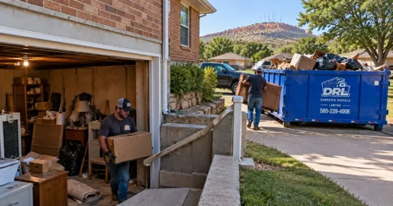 Basement cleanout dumpster for a home in Lawton OK