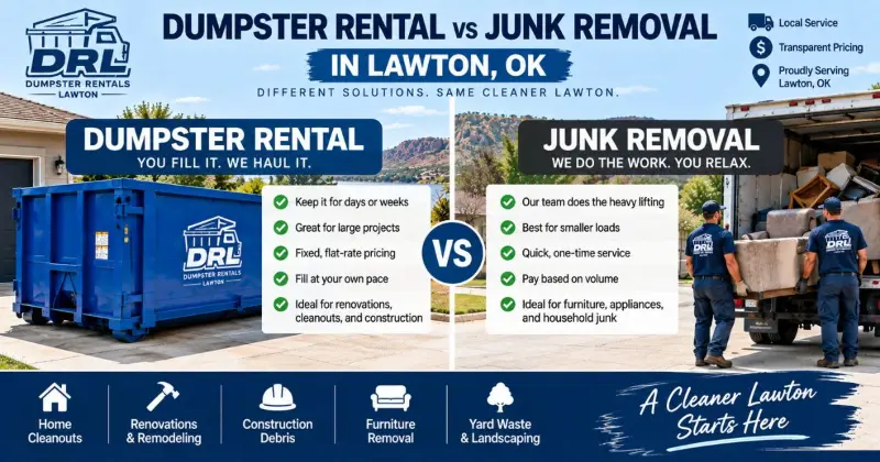 Dumpster rental versus junk removal comparison in Lawton, Oklahoma