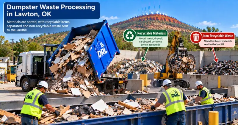 Dumpster waste being sorted and processed after pickup