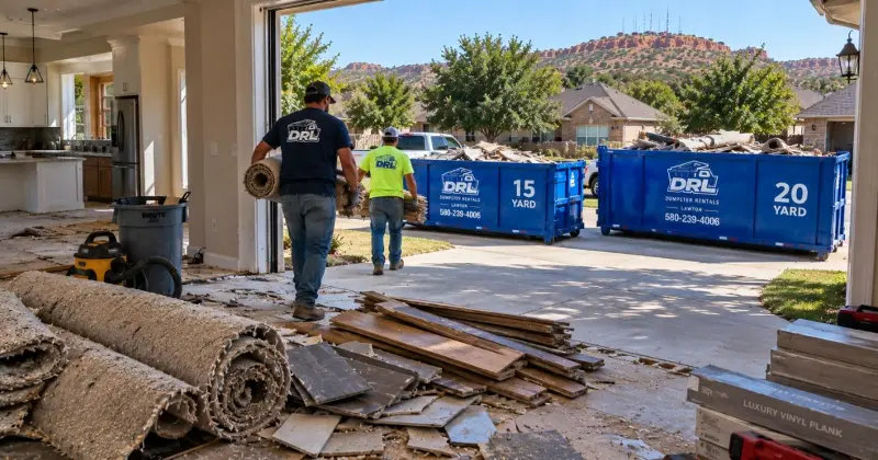 15-yard and 20-yard dumpsters compared during a residential flooring removal project in Lawton, Oklahoma