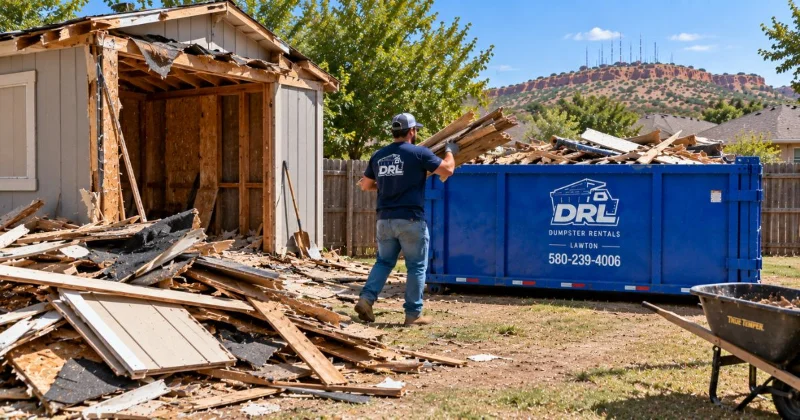 Shed roofing debris from a demolition project
